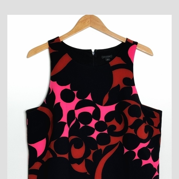 Ann Taylor Plus Size Shift Dress Sleeveless Retro Print Black Bright Pink Sz 16 - Picture 10 of 16